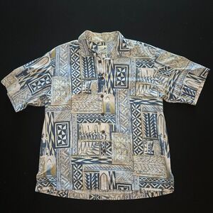 Kahala 1936 Aloha Shirt Mens XL Blue Surf Heritage Tribal Print Cotton Hawaii